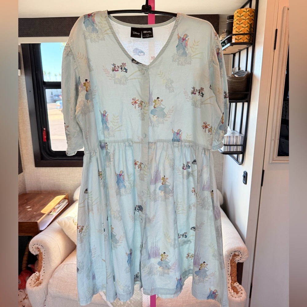 Disney Light Blue Midi Dress with Pastel Princess Print